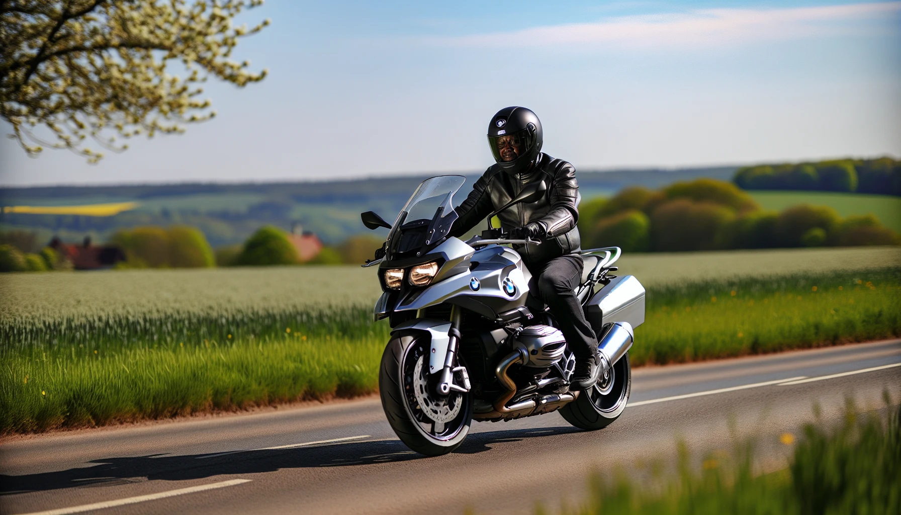 The iconic BMW R Series motorcycle on an open road, representing the brand's rich history in motorcycle production