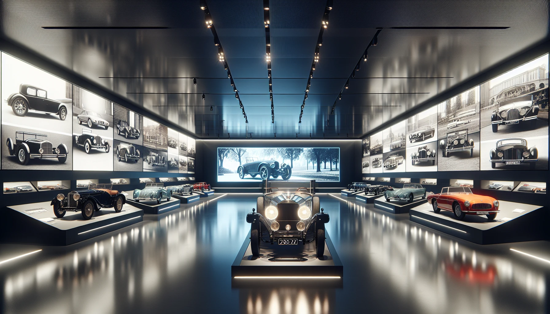 Interior of the BMW museum, featuring historical artifacts and vehicles, offering an immersive experience for enthusiasts