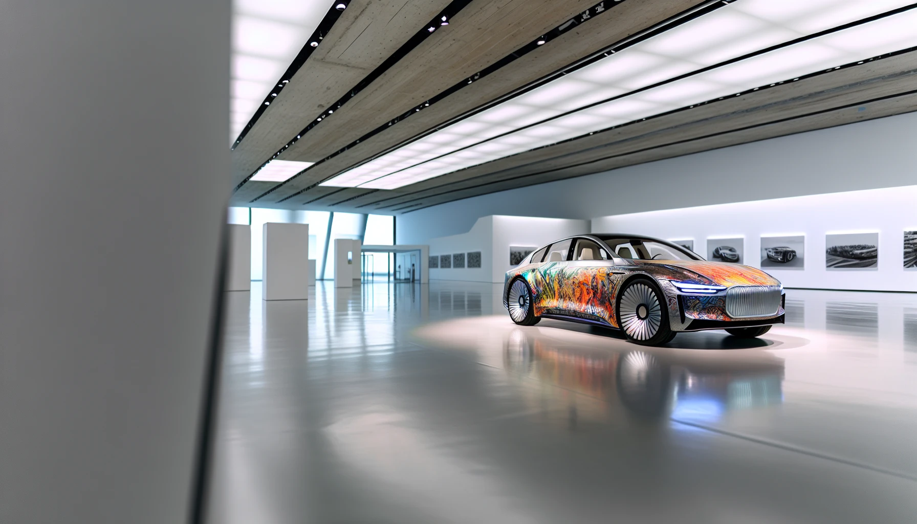 BMW Art Car displayed in an art gallery, showcasing the fusion of automotive design and artistic expression